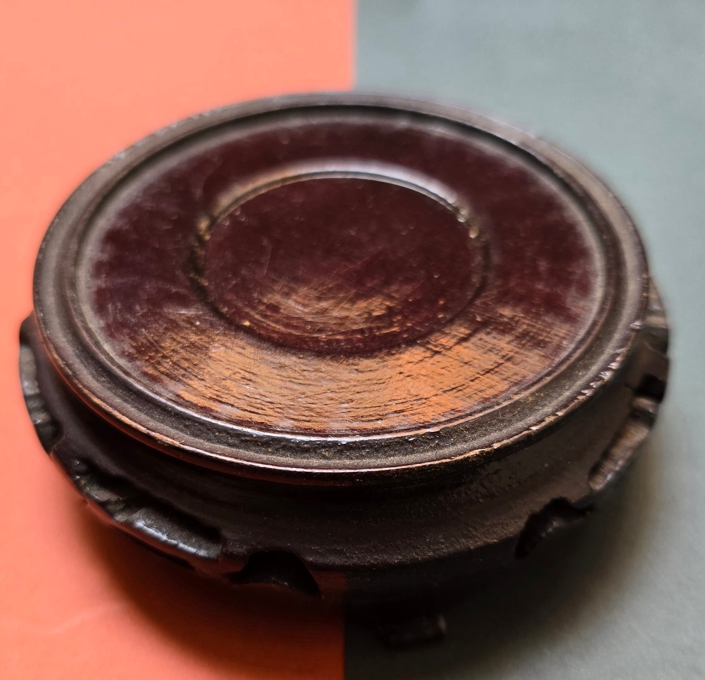 Chinese Black Cloisonné Vase with Wooden Stand – Peony on Midnight Ground, 1940s–50s