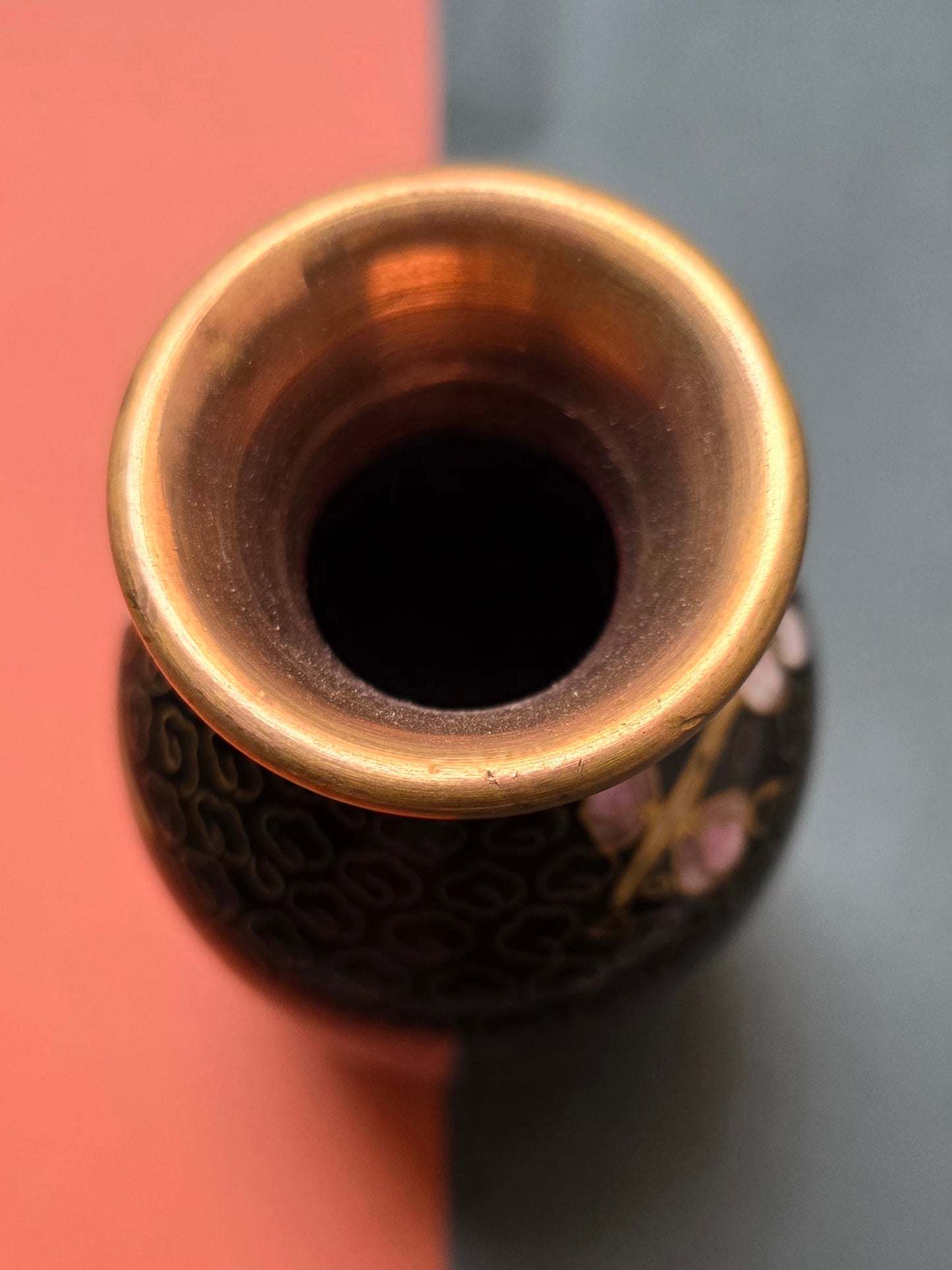 Chinese Black Cloisonné Miniature Vase – Flowers on Midnight Ground, 1940s–50s