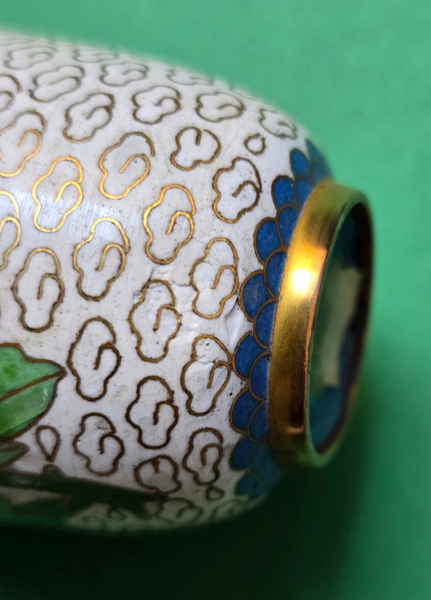Chinese Cloisonné Miniature Vase with Wooden Stand – Peony & Ruyi Cloud, 1930s–40s