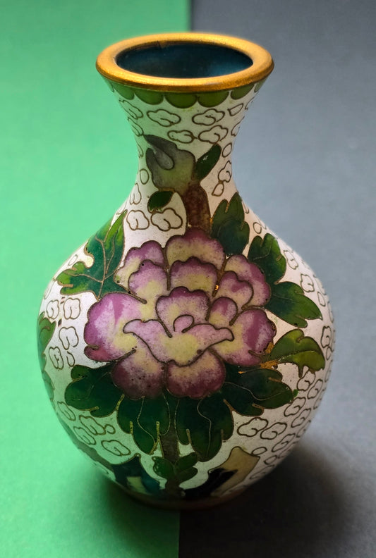 Chinese Cloisonné Miniature Vase – Peony & Ruyi Cloud Pattern, 1930s–40s