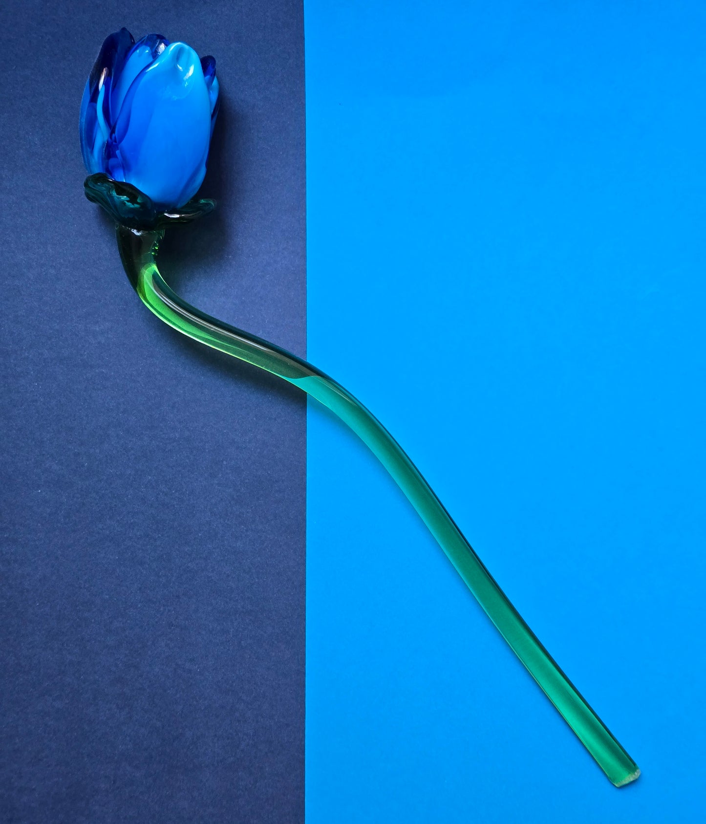 Mdina Glass Blue Tulip – Mouth-Blown Art Glass Flower, 1970s Malta