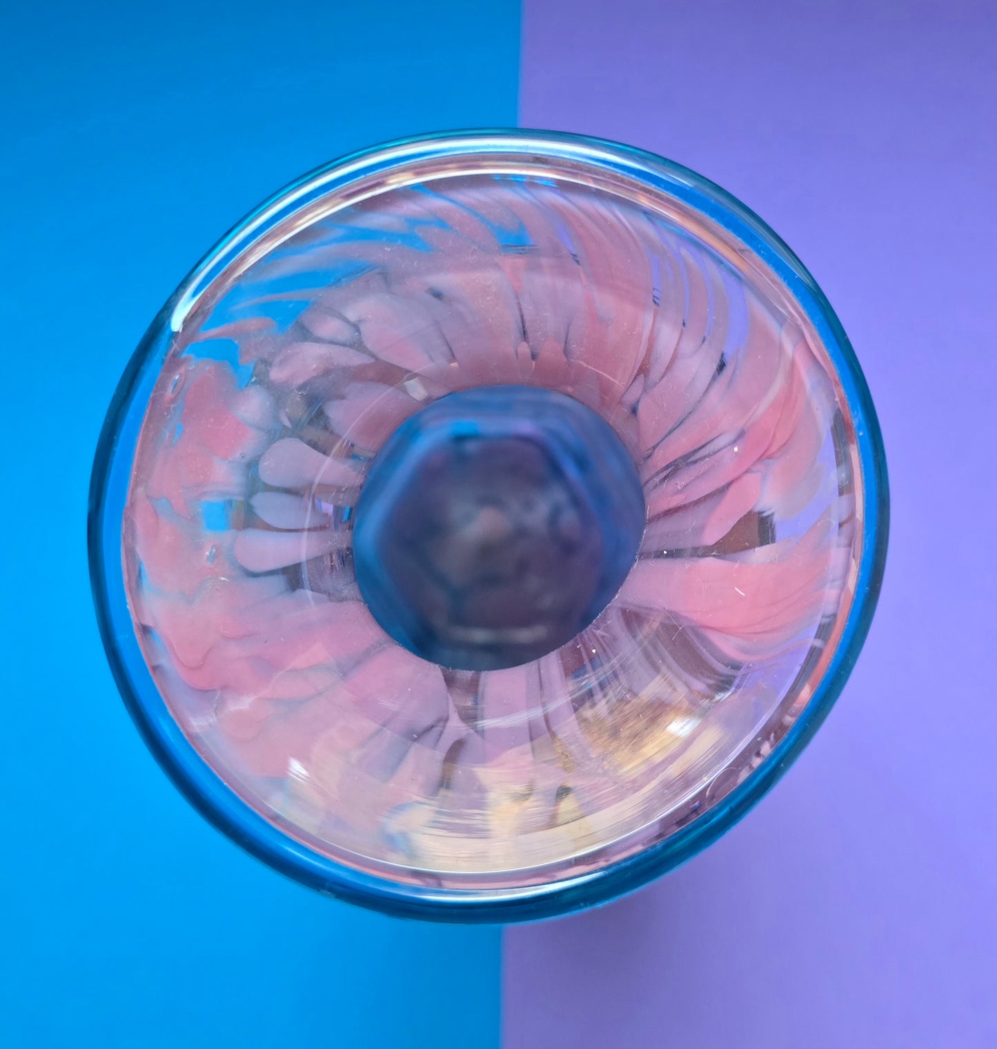 Mdina Glass Vase – Pink & Blue Marbled with Spiral Ribs, 1970s Malta