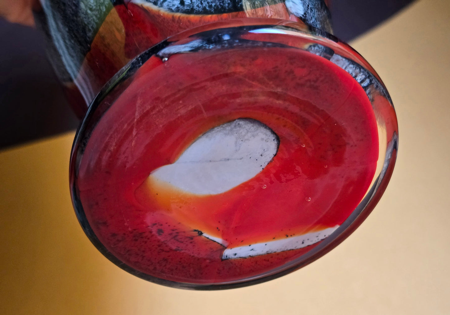 Murano Art Glass Vase – Flame & Feather Design in Orange, Grey & White, 1970s