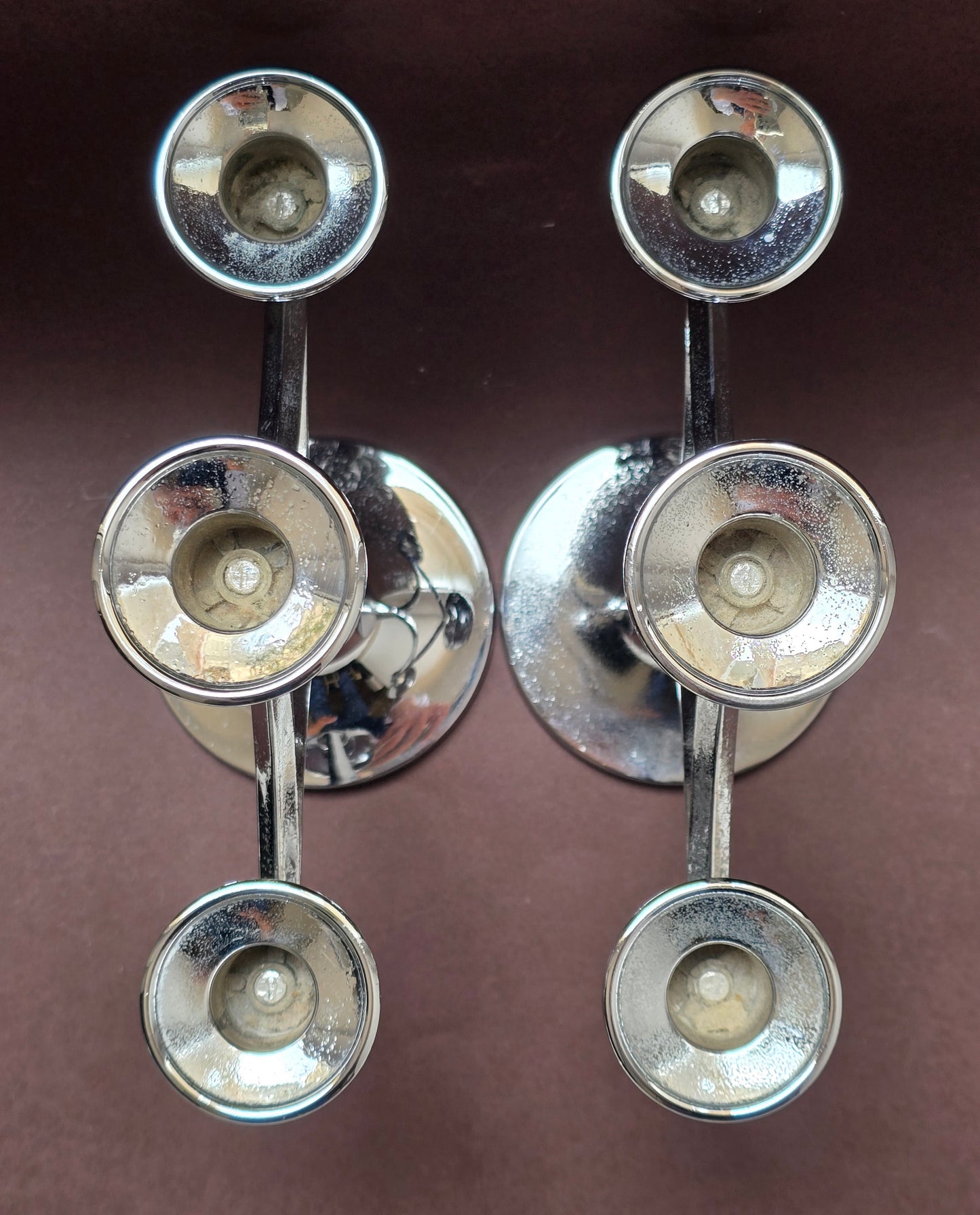 Iante of England Chrome Three-Arm Candelabra Set of Two, c.1960s