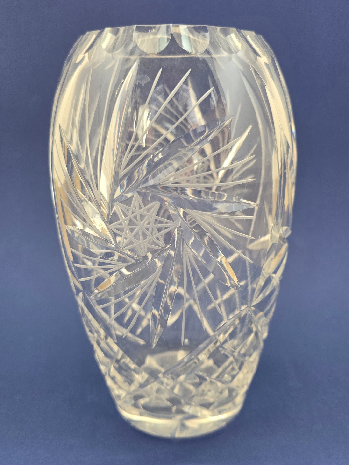 Vintage Bohemian Cut Crystal Vase with Pinwheel & Diamond Pattern, c.1960s