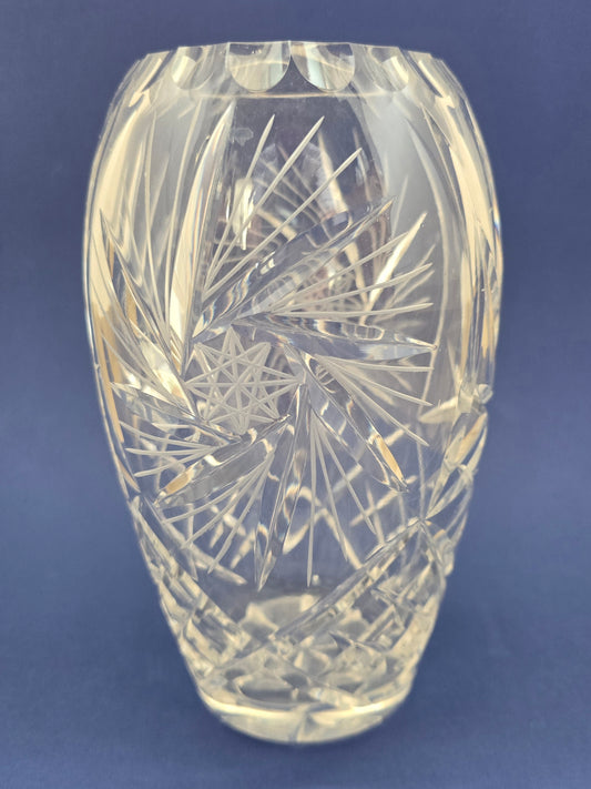 Vintage Bohemian Cut Crystal Vase with Pinwheel & Diamond Pattern, c.1960s