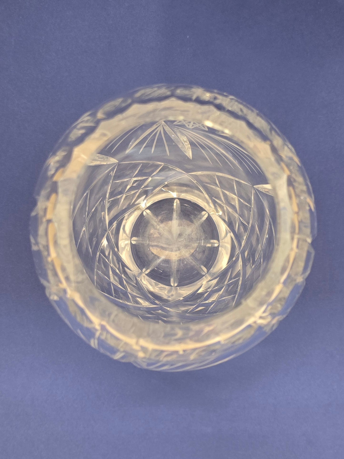 Vintage Bohemian Cut Crystal Vase with Pinwheel & Diamond Pattern, c.1960s