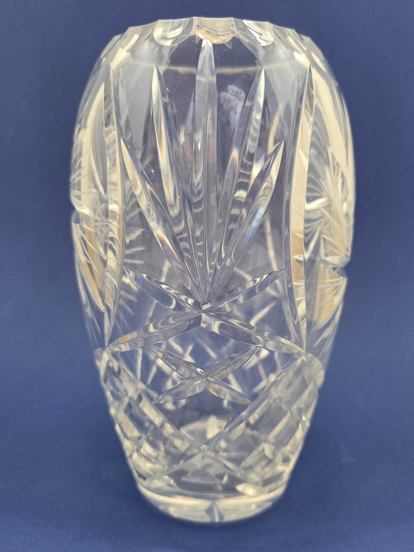 Vintage Bohemian Cut Crystal Vase with Pinwheel & Diamond Pattern, c.1960s