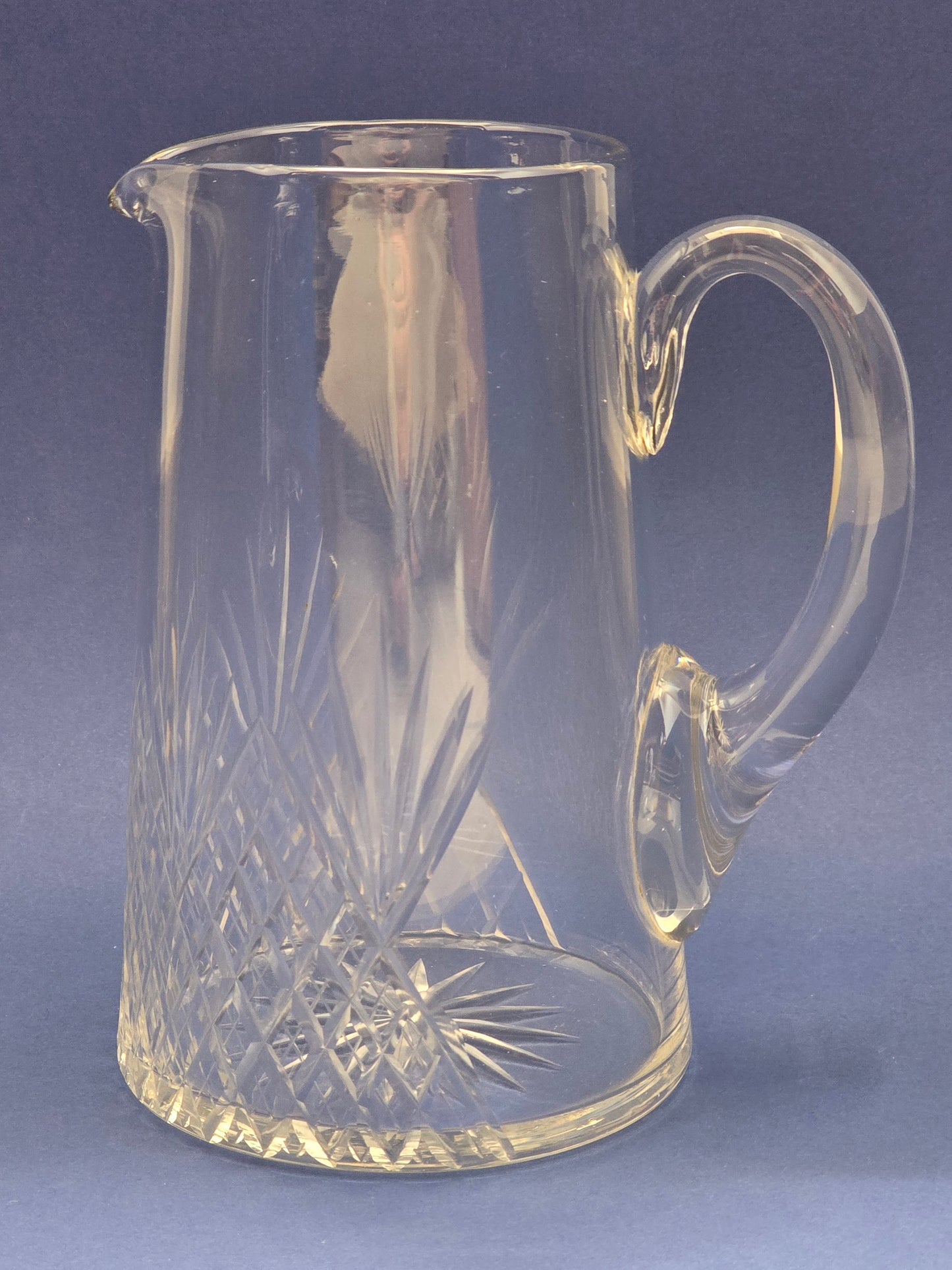 Vintage Bohemian Cut Crystal Water Jug with Fan & Diamond Pattern, c.1940