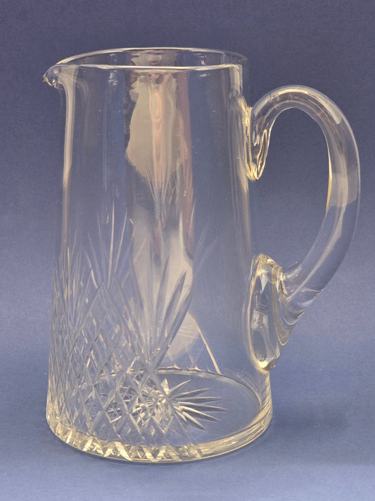 Vintage Bohemian Cut Crystal Water Jug with Fan & Diamond Pattern, c.1940