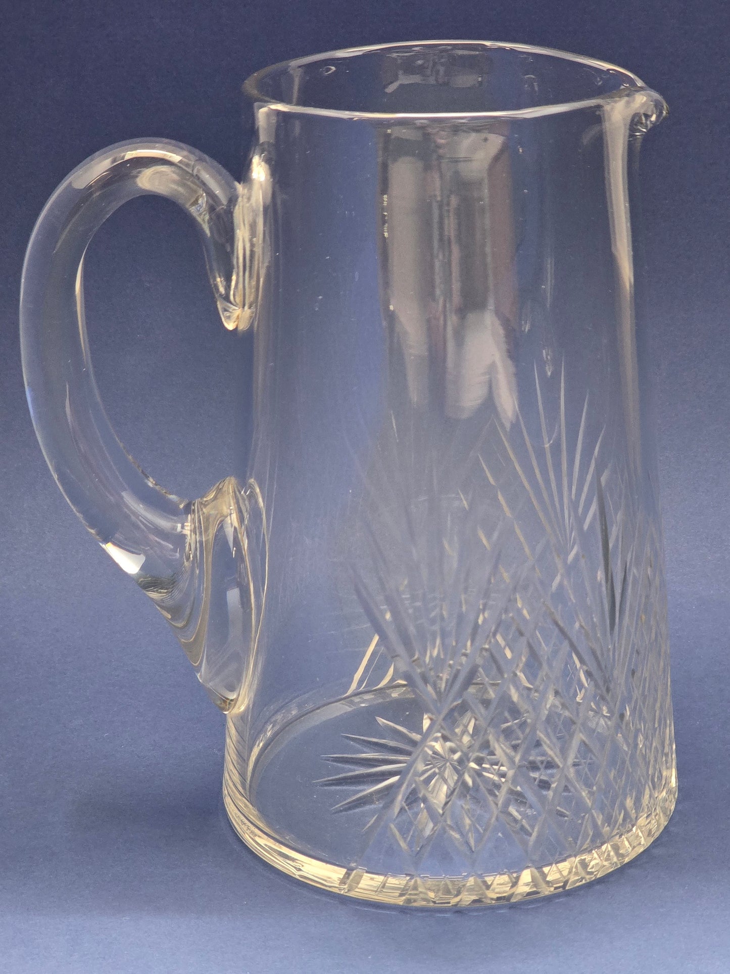 Vintage Bohemian Cut Crystal Water Jug with Fan & Diamond Pattern, c.1940