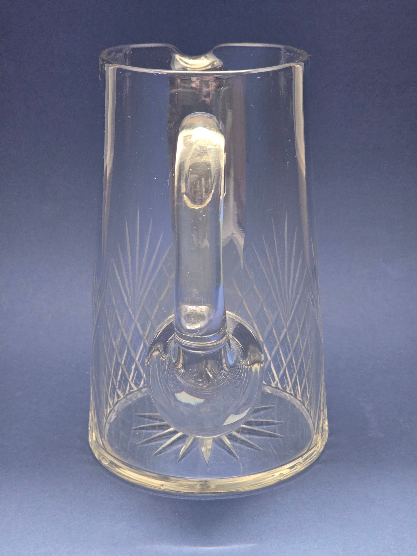 Vintage Bohemian Cut Crystal Water Jug with Fan & Diamond Pattern, c.1940