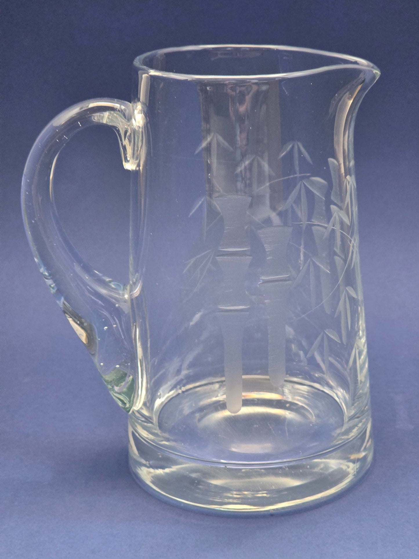 Antique Crystal Water Jug with Japonisme Bamboo Engraving, c.1890