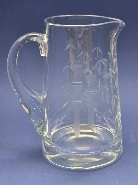 Antique Crystal Water Jug with Japonisme Bamboo Engraving, c.1890
