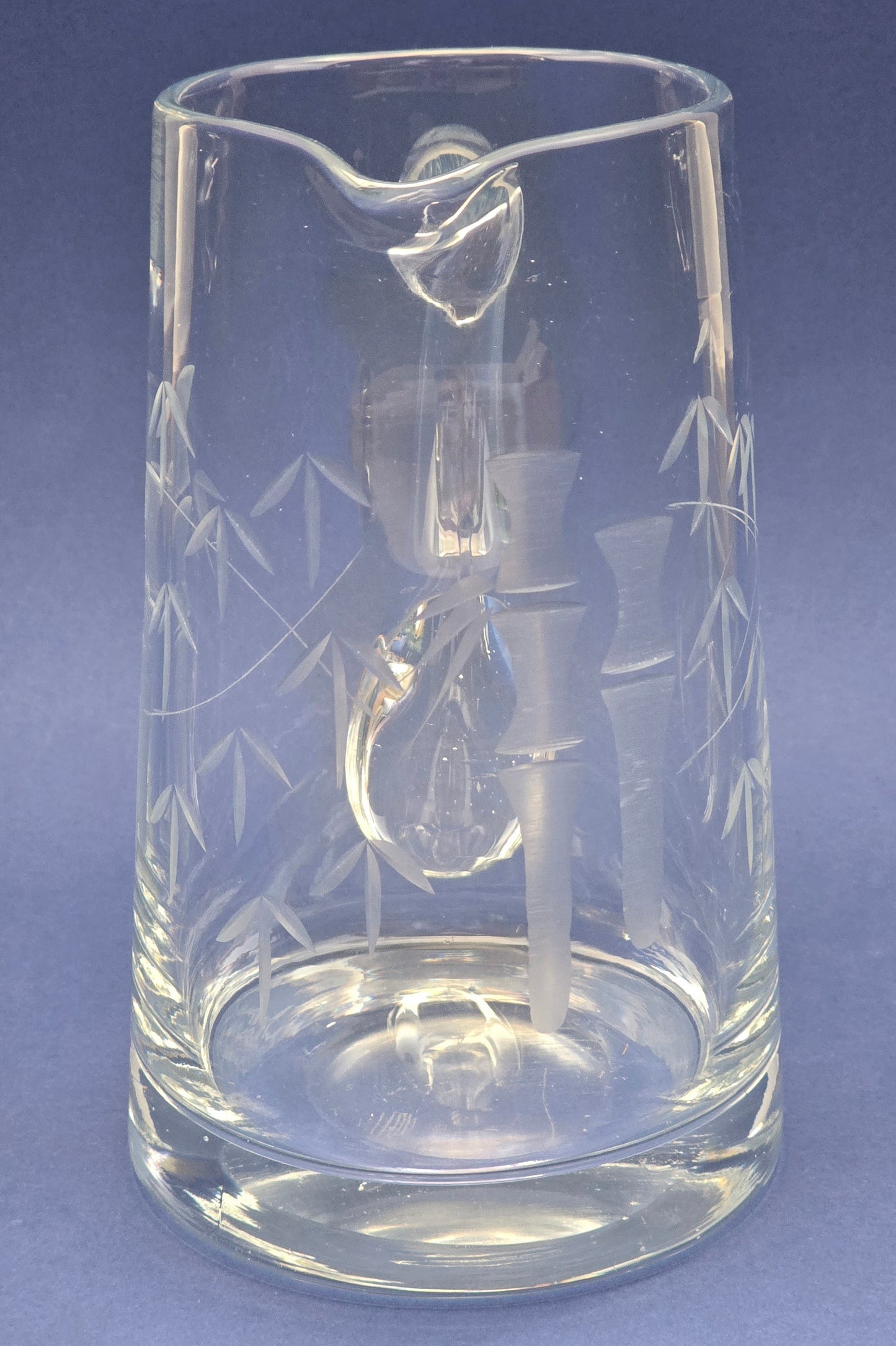 Antique Crystal Water Jug with Japonisme Bamboo Engraving, c.1890