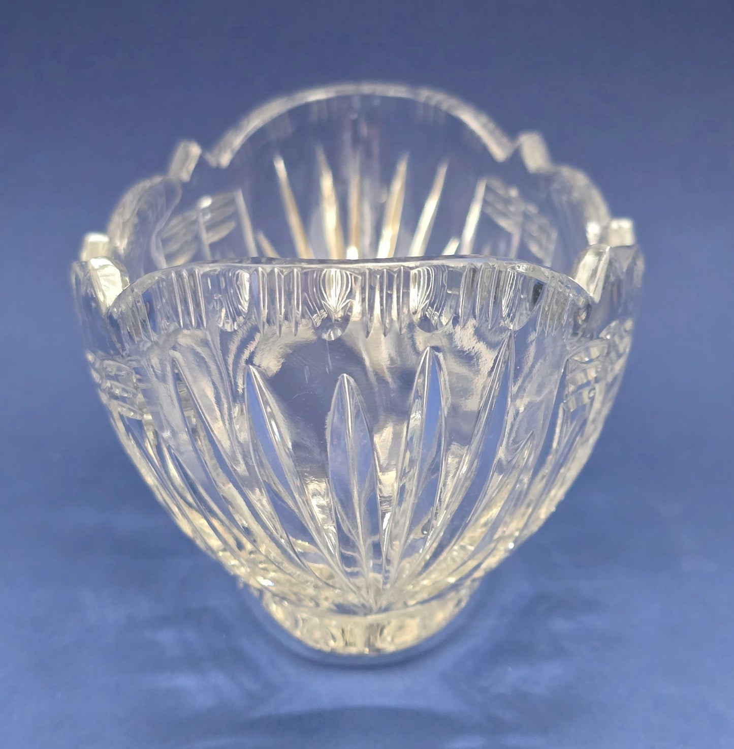 Vintage Bohemian Cut Crystal Boat Bowl with Fan & Needle Pattern, c.1960s