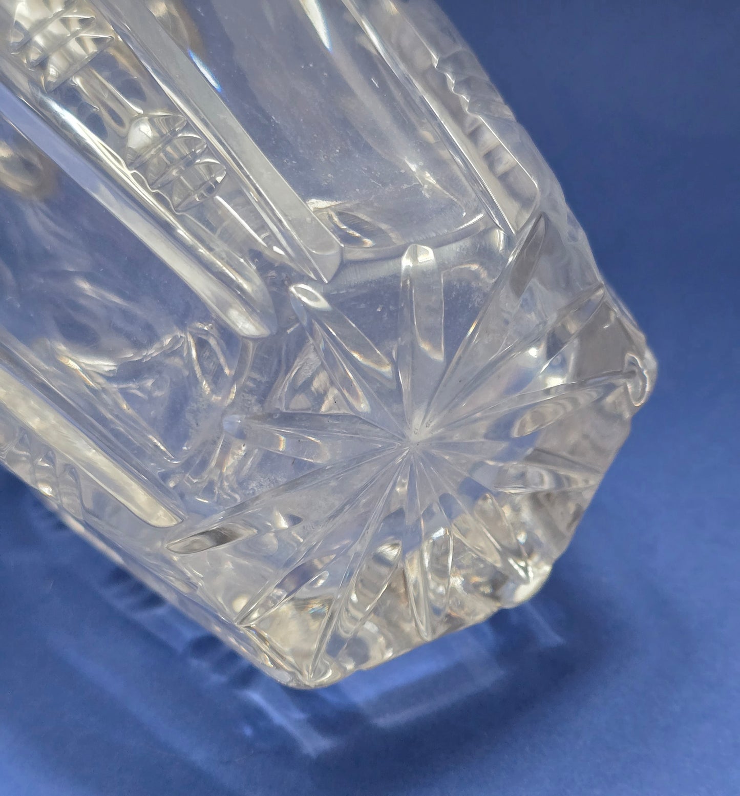 Antique Victorian Cut Crystal Decanter with Silver Collar & Faceted Stopper, c.1885