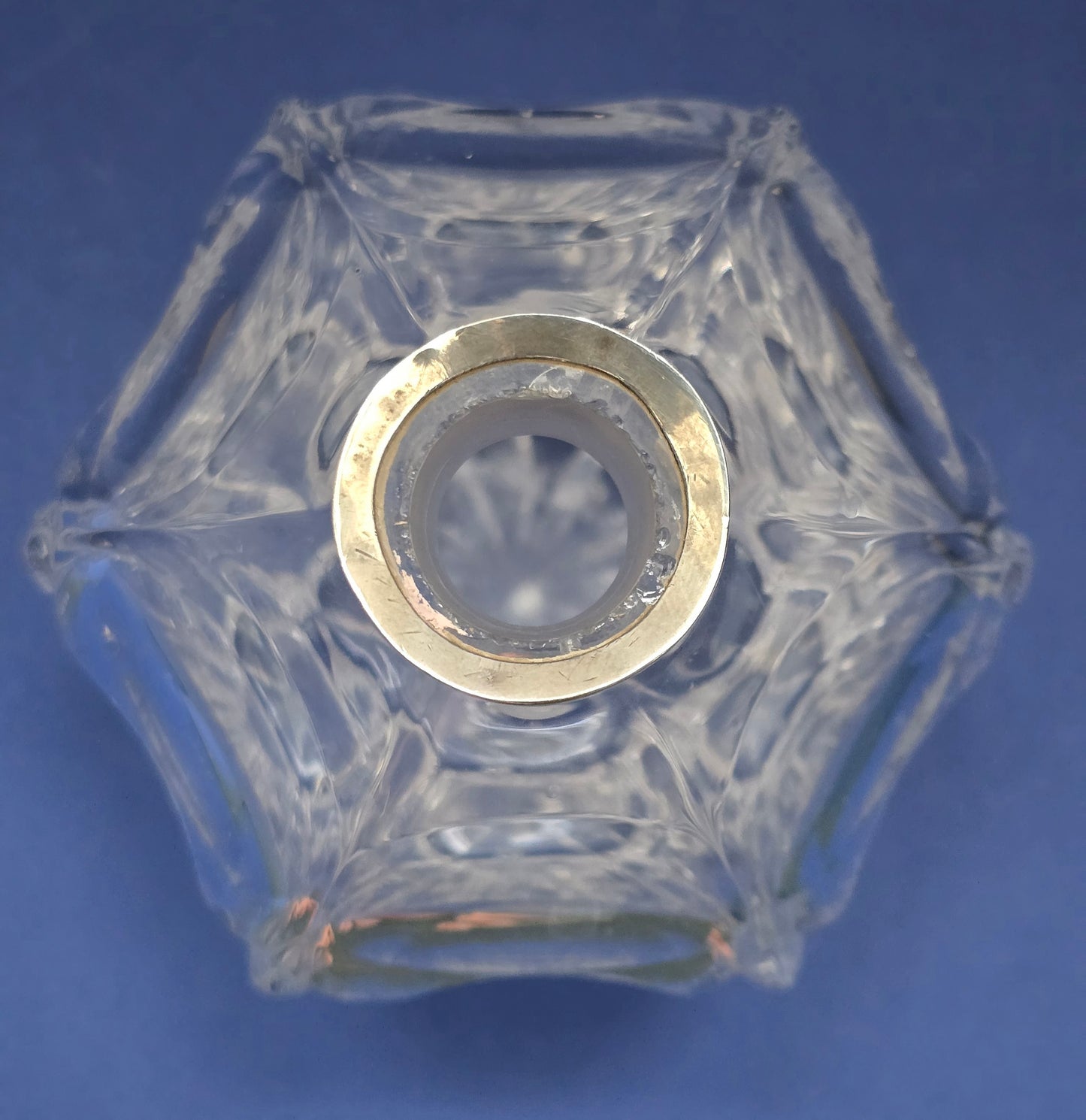 Antique Victorian Cut Crystal Decanter with Silver Collar & Faceted Stopper, c.1885