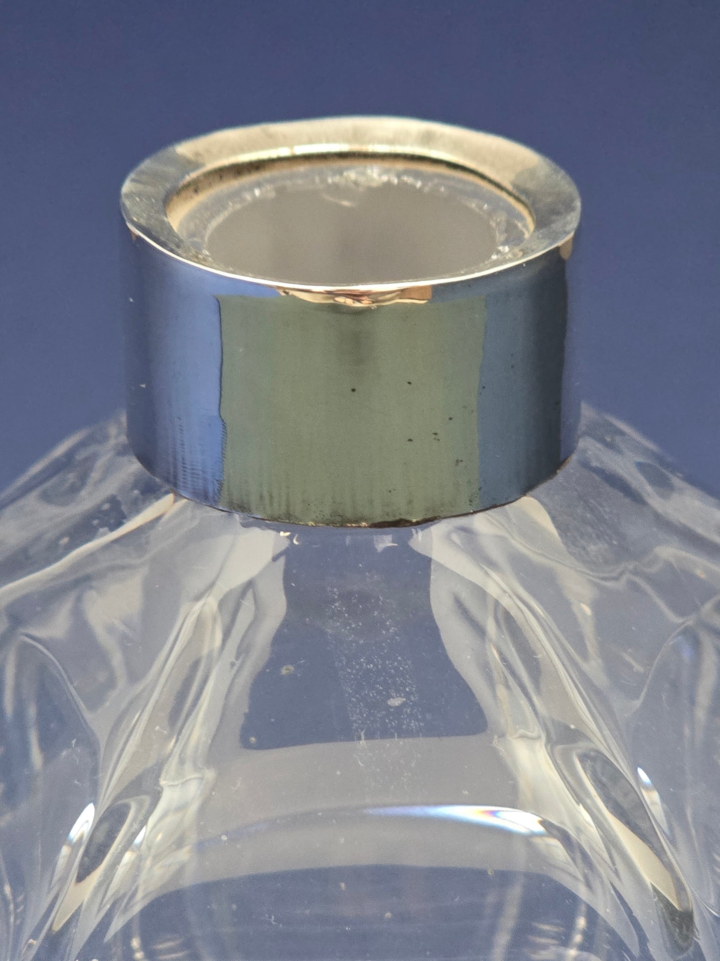 Antique Victorian Cut Crystal Decanter with Silver Collar & Faceted Stopper, c.1885