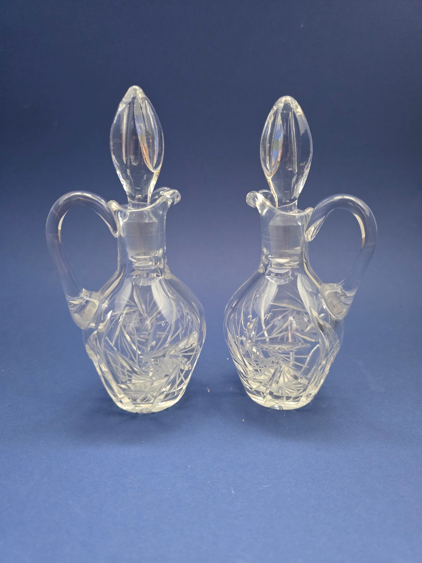 Antique English Crystal Cruet Set – Pair of Decanters with Tulip Stoppers, c. 1900