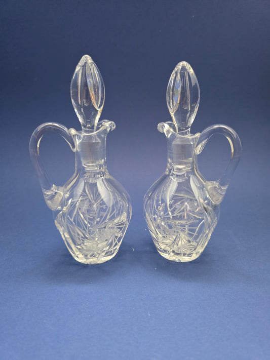 Antique English Crystal Cruet Set – Pair of Decanters with Tulip Stoppers, c. 1900