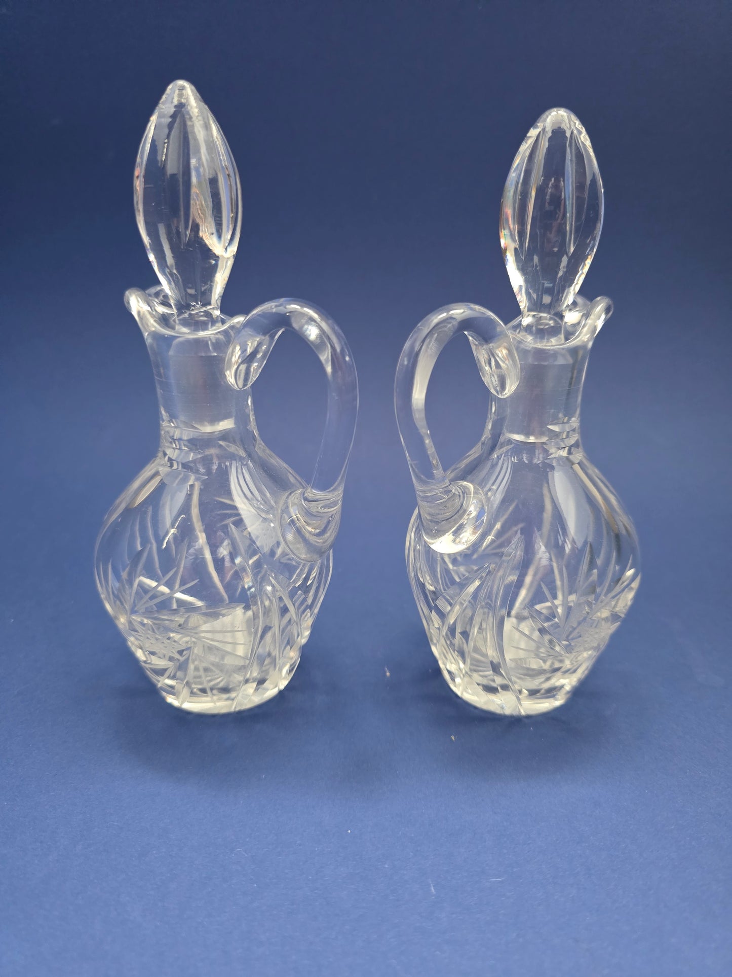 Antique English Crystal Cruet Set – Pair of Decanters with Tulip Stoppers, c. 1900