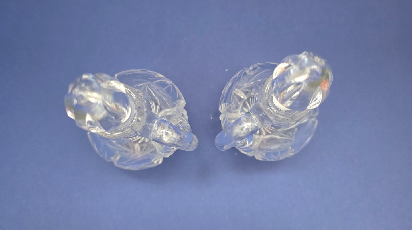 Antique English Crystal Cruet Set – Pair of Decanters with Tulip Stoppers, c. 1900