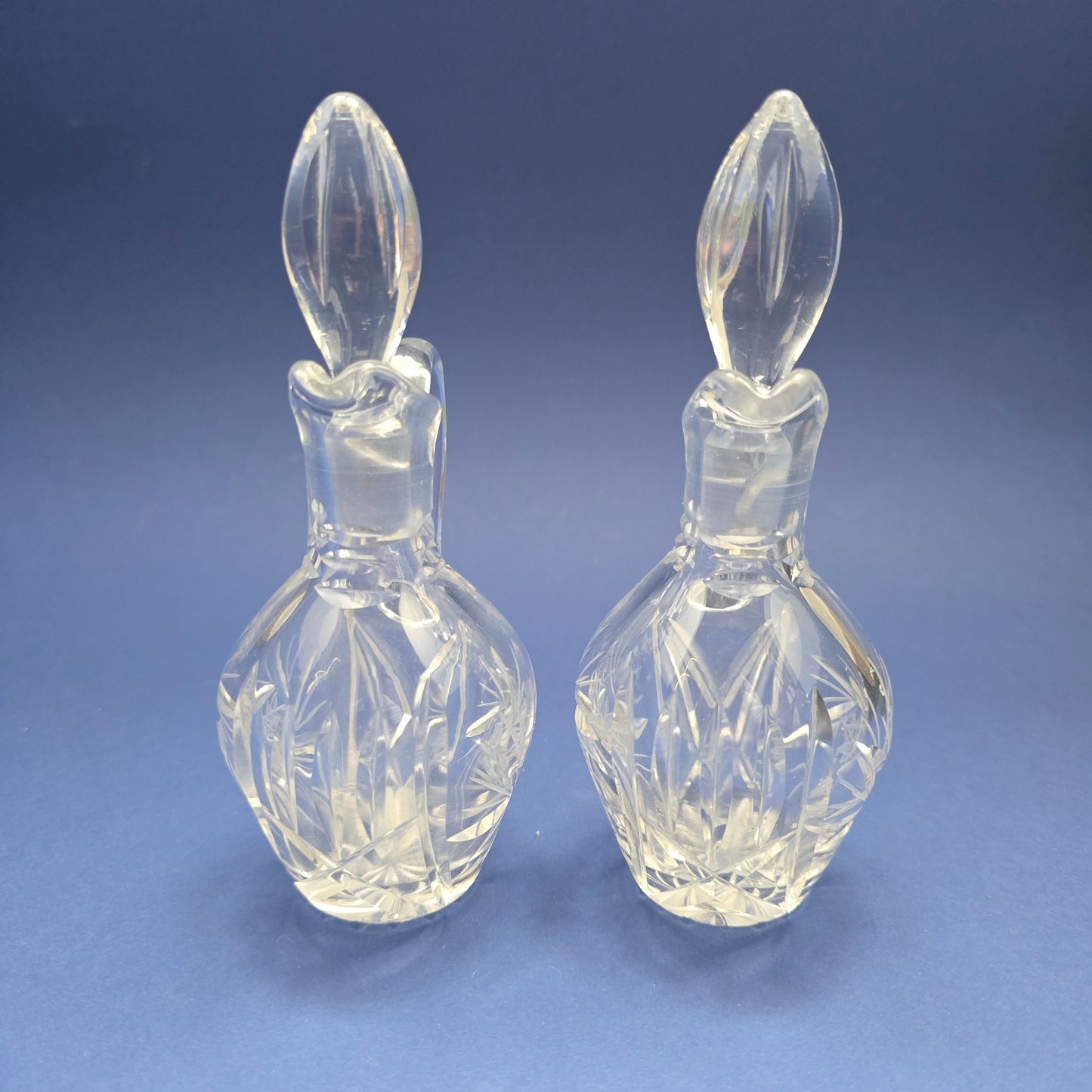 Antique English Crystal Cruet Set – Pair of Decanters with Tulip Stoppers, c. 1900