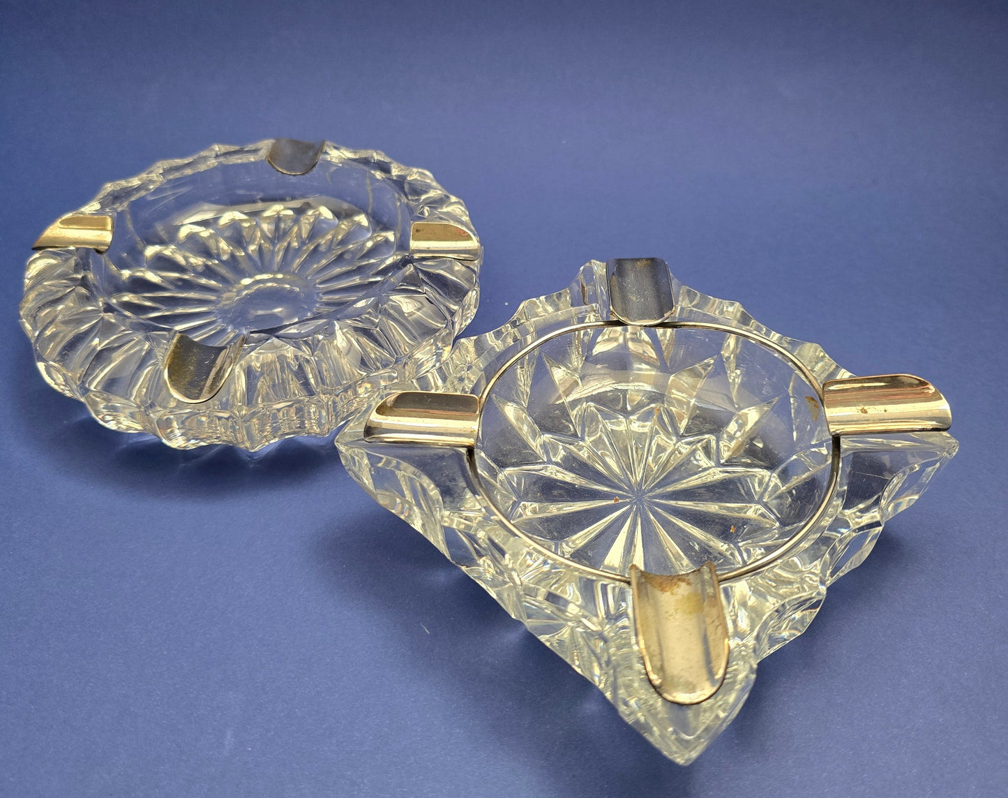 Art Deco Crystal Ashtray with Sterling Silver Holder, c. 1930