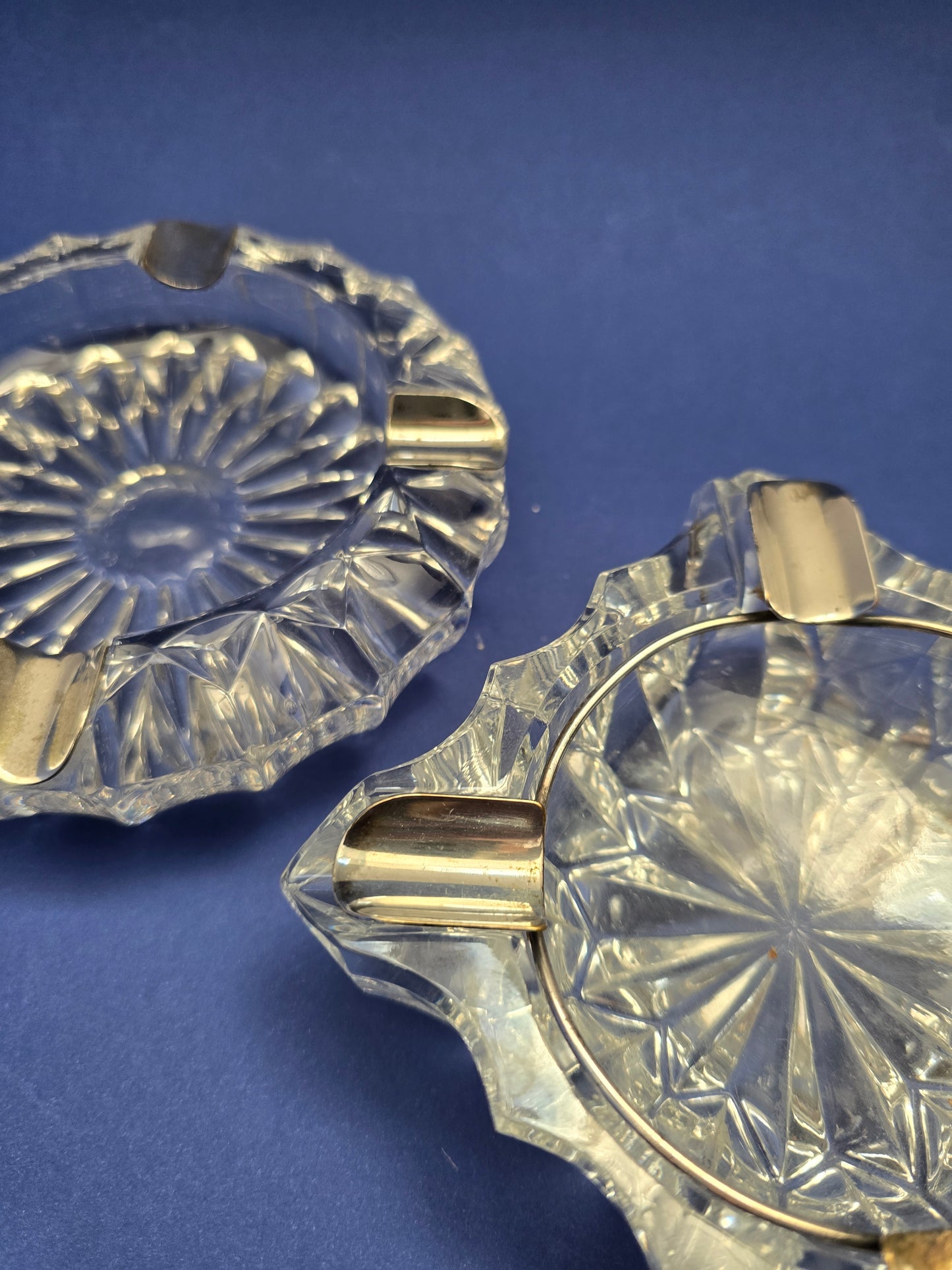 Art Deco Crystal Ashtray with Sterling Silver Holder, c. 1930