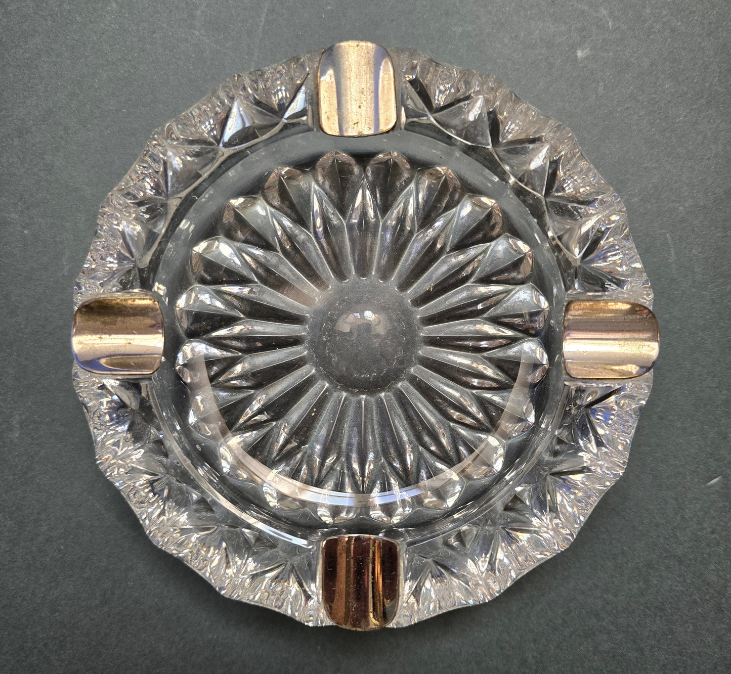 Art Deco Crystal Ashtray with Sterling Silver Holder, c. 1930