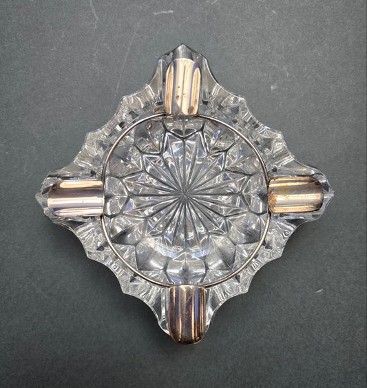 Art Deco Crystal Ashtray with Sterling Silver Holder, c. 1930