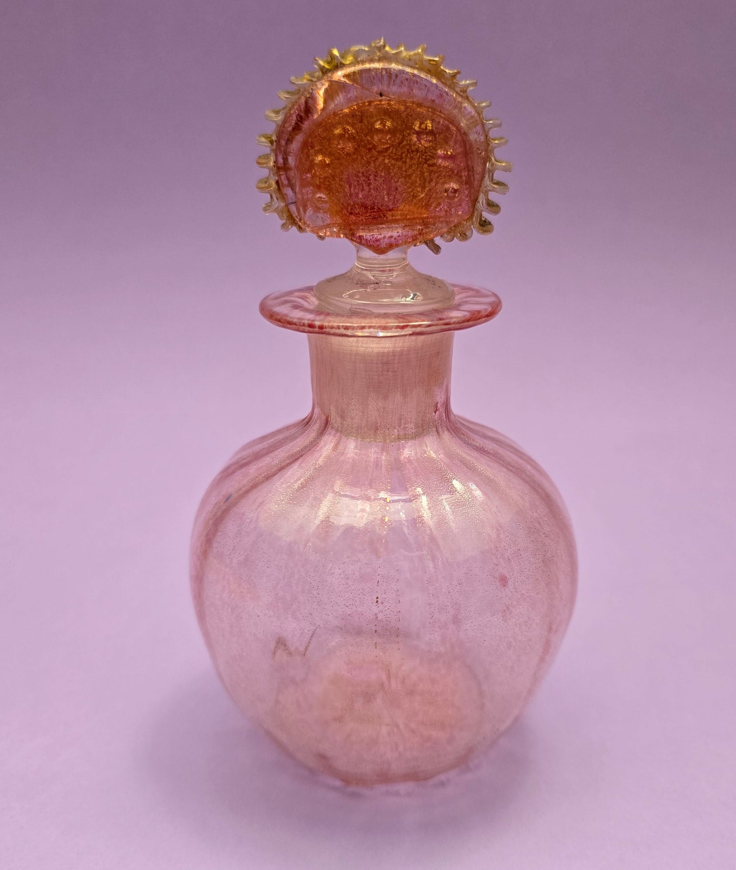 Murano Glass Perfume Bottle with Gold Foil – Ornate Stopper, c. 1920