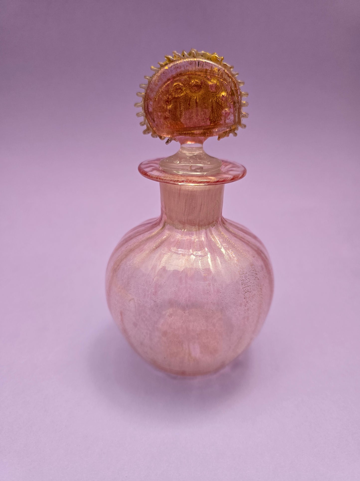Murano Glass Perfume Bottle with Gold Foil – Ornate Stopper, c. 1920