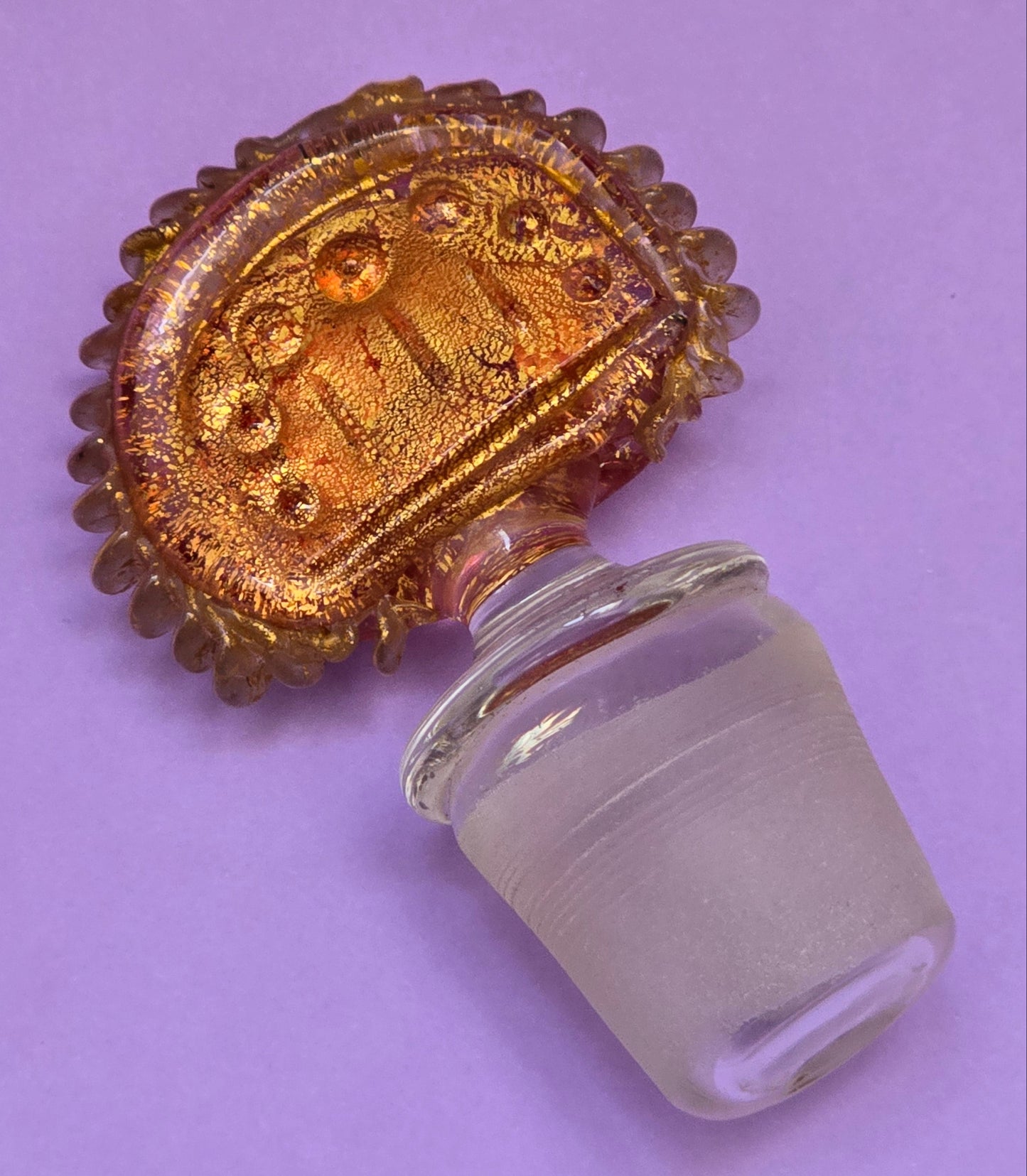Murano Glass Perfume Bottle with Gold Foil – Ornate Stopper, c. 1920