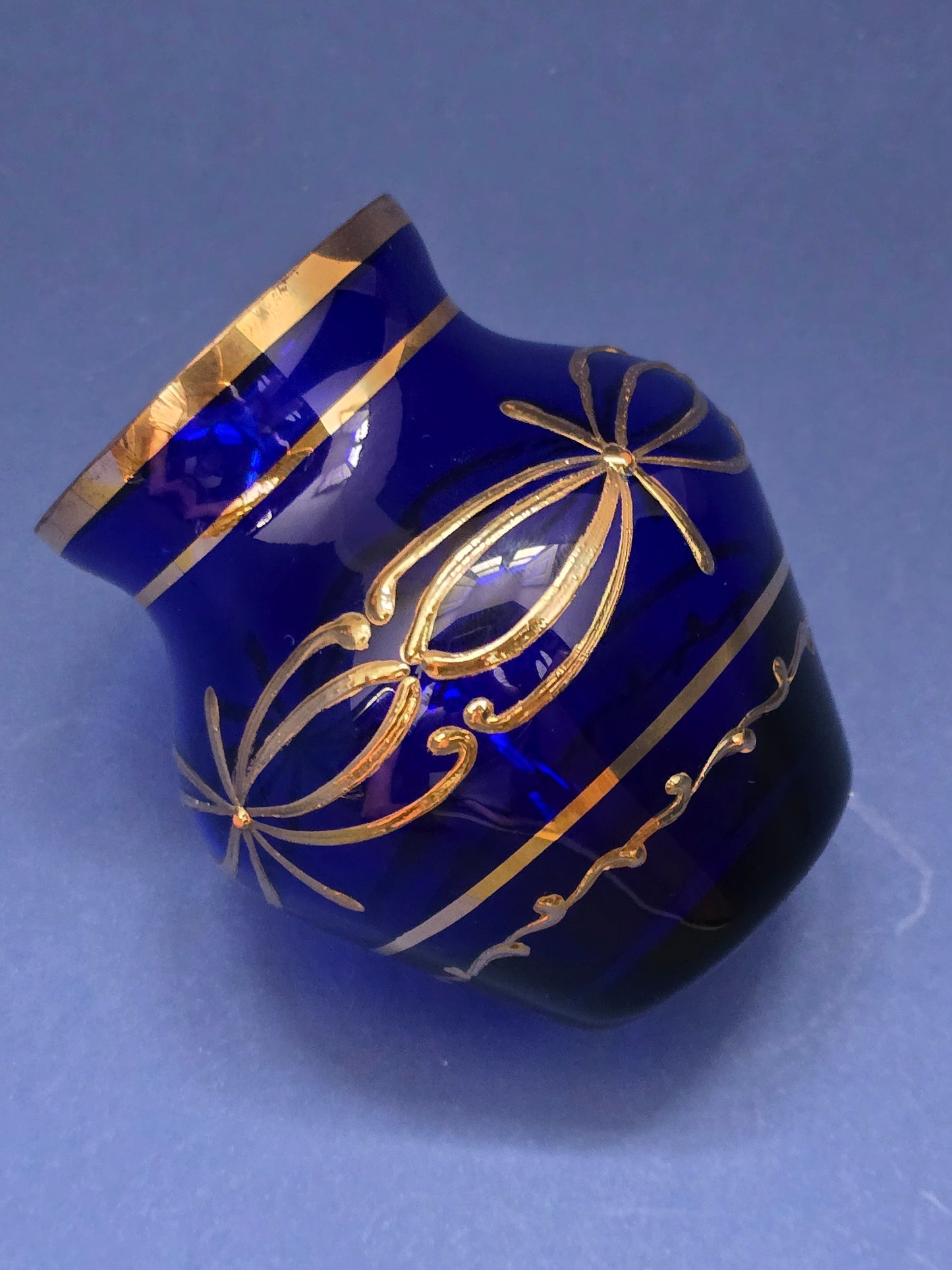 Bohemian Cobalt Blue Glass Vase with Gold Decoration, c. 1930