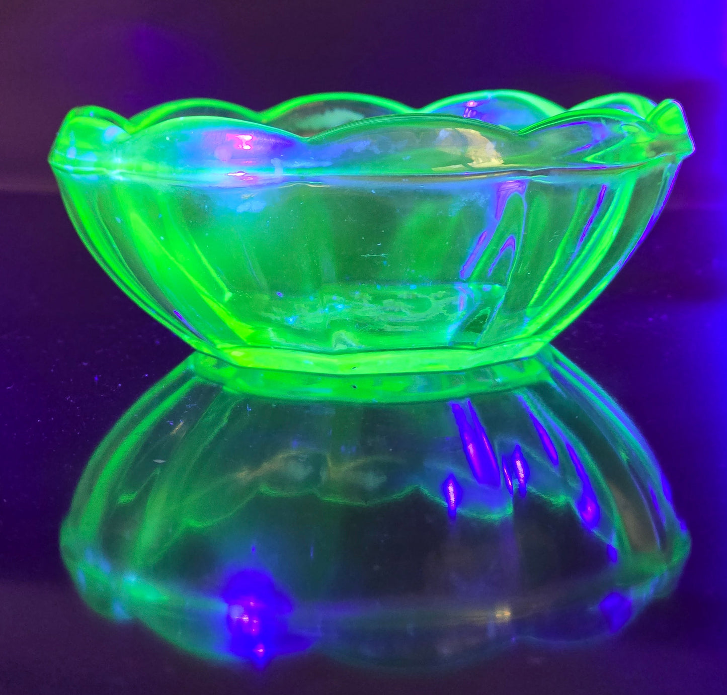 Bohemian Uranium Glass Dish with Gold Deer Motif, c. 1920 – Sold Individually