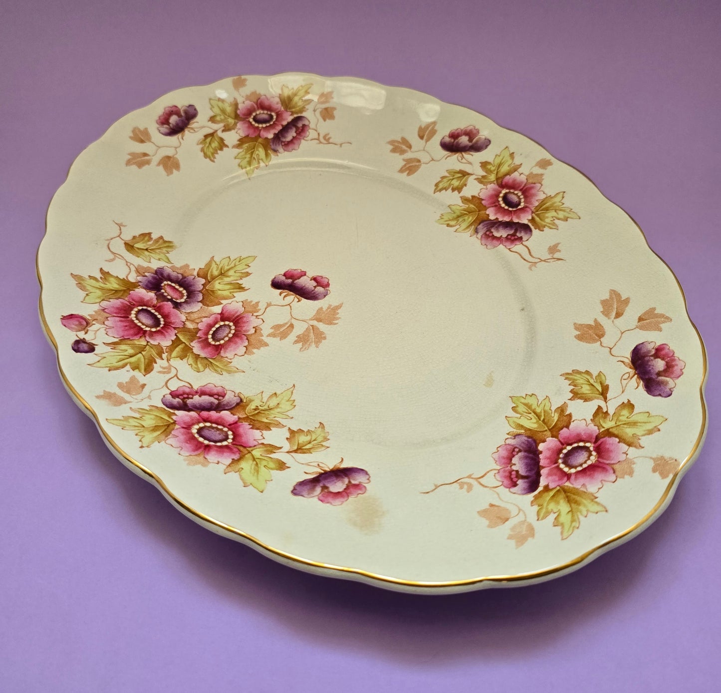 Antique English Pottery Serving Platter, Anemone Floral, attr. Devon, c.1900–1910