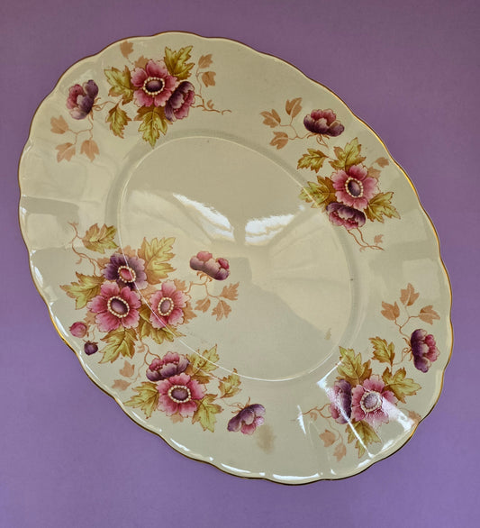 Antique English Pottery Serving Platter, Anemone Floral, attr. Devon, c.1900–1910