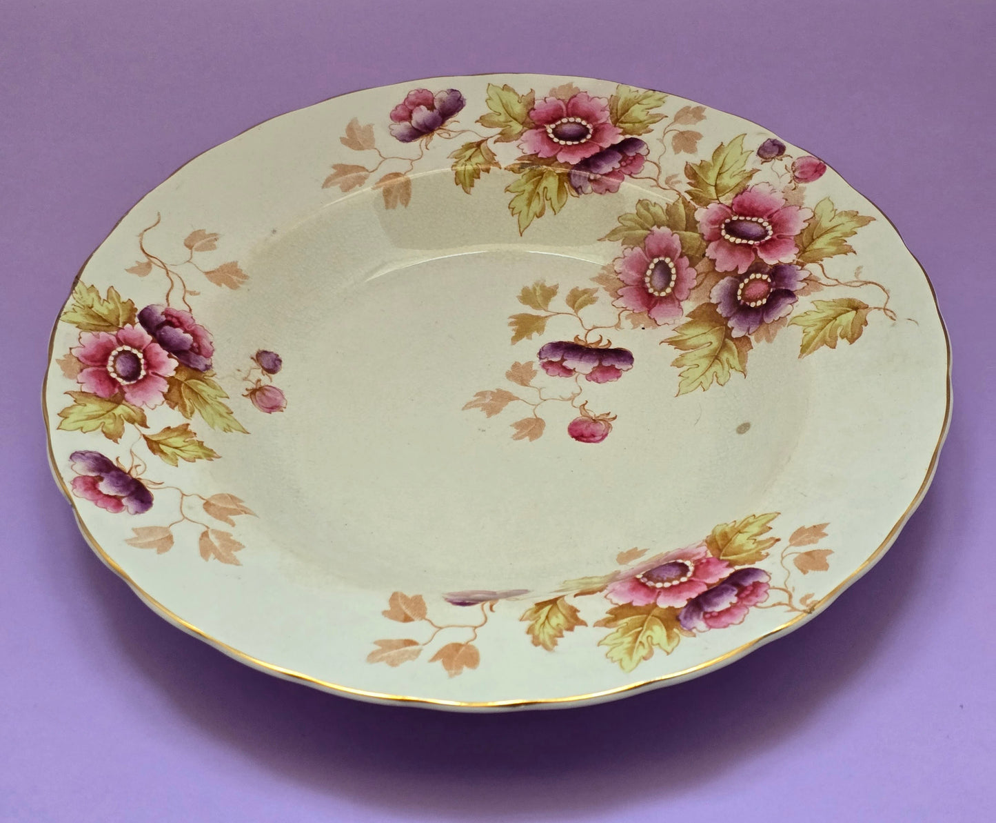 Antique English Soup Plate, Anemone Floral, attr. Devon, c.1900