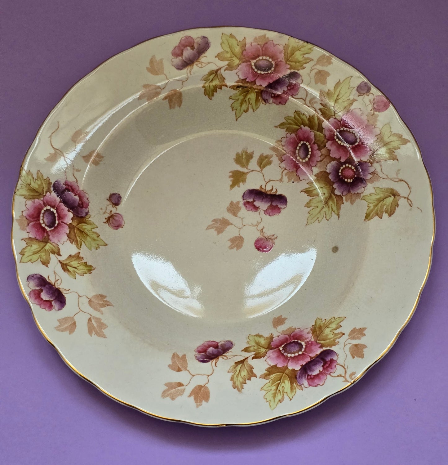 Antique English Soup Plate, Anemone Floral, attr. Devon, c.1900