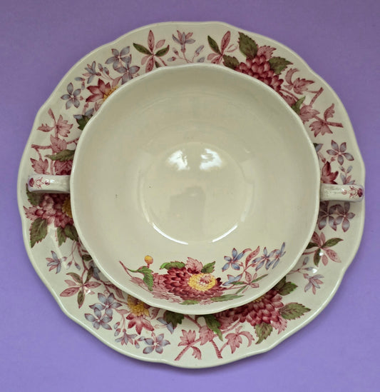 Antique Copeland Spode 'Spode's Aster' Soup Cup & Saucer Set, c.1890