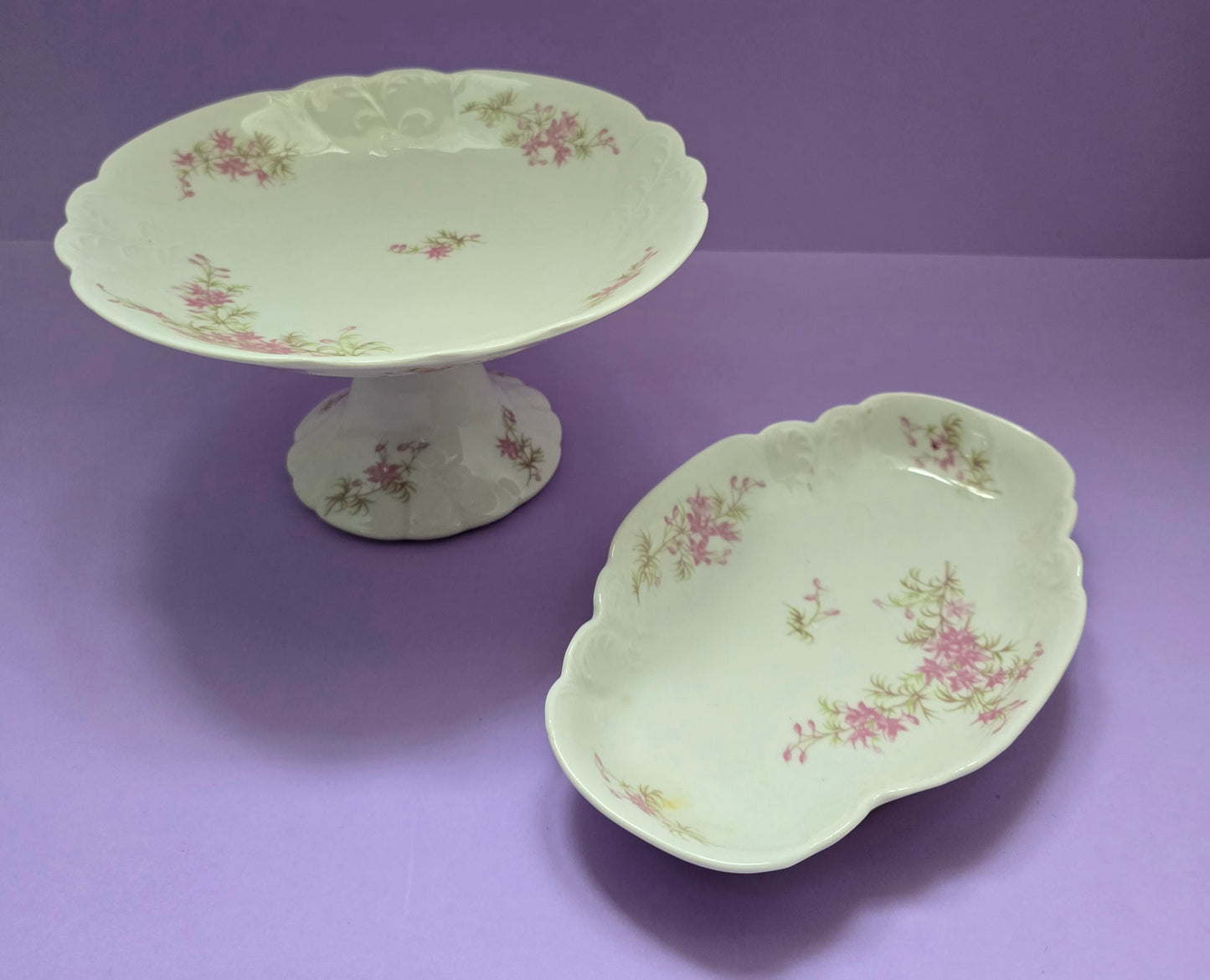 Antique Limoges Porcelain Tazza / Étagère, Pink Floral, c.1900