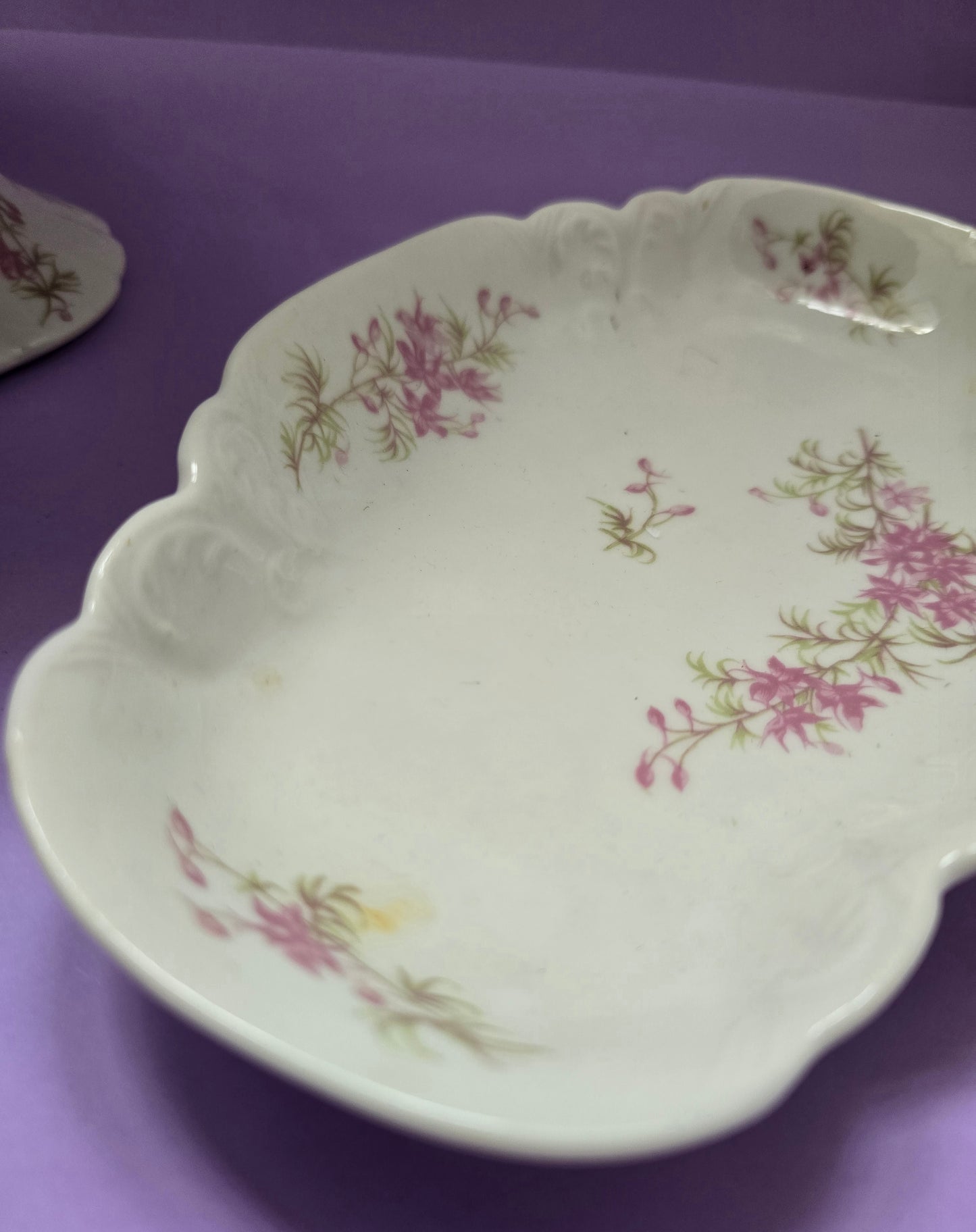 Antique Limoges Porcelain Oval Serving Dish, Pink Floral, c.1900