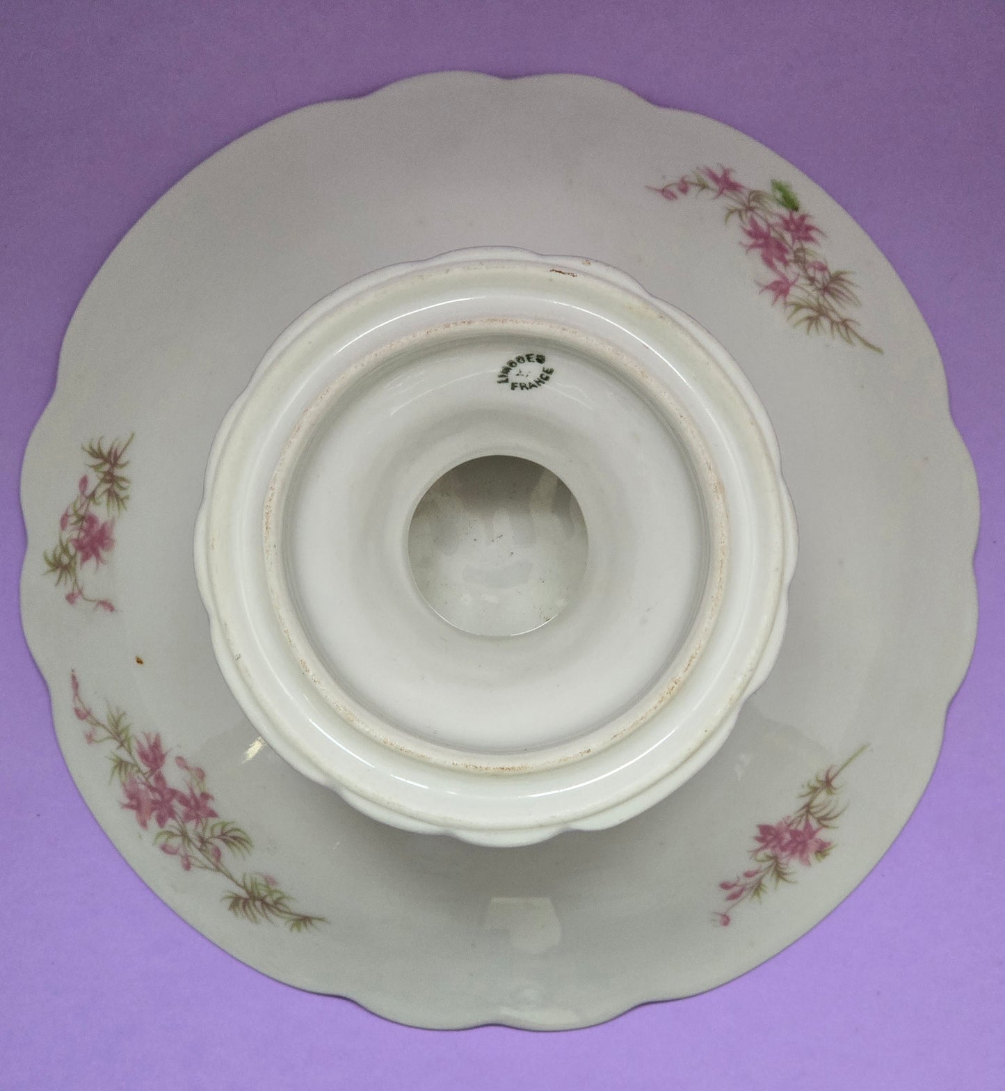 Antique Limoges Porcelain Tazza / Étagère, Pink Floral, c.1900