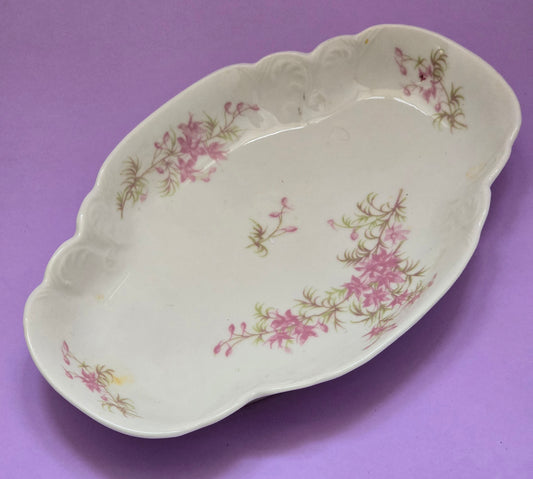 Antique Limoges Porcelain Oval Serving Dish, Pink Floral, c.1900