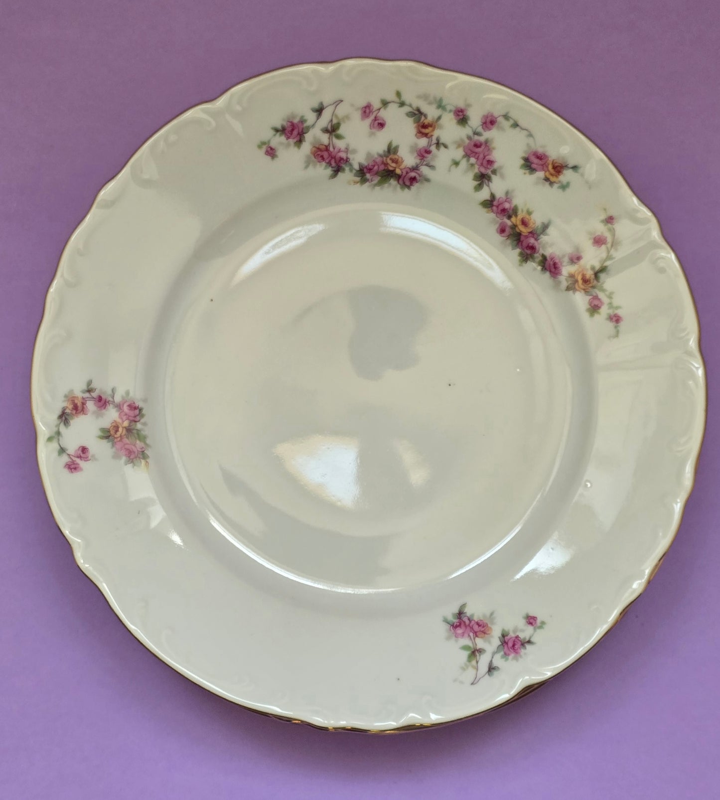 MZ Czechoslovakia Rose Garland Cake Plates — Set of 7, 1930s