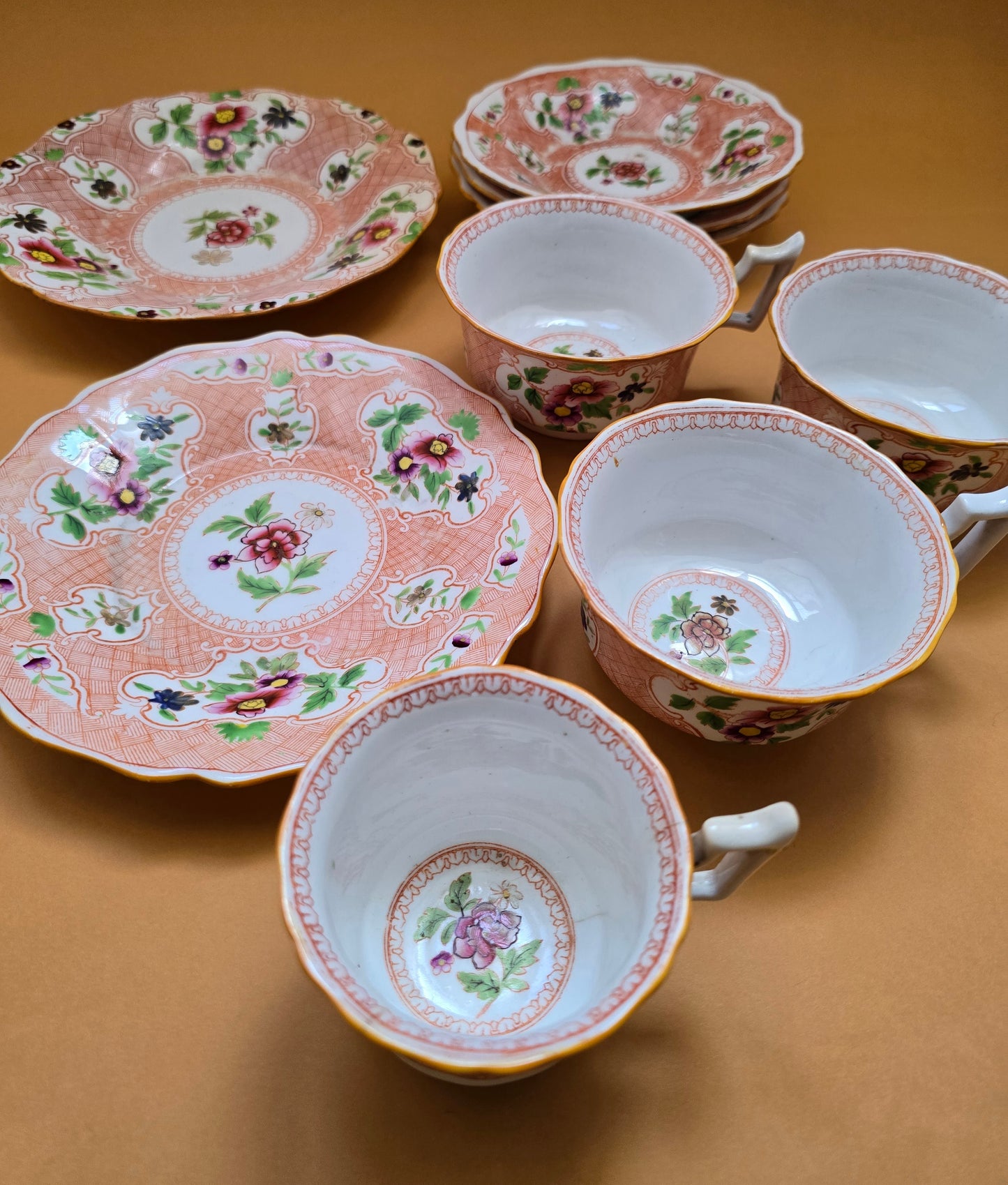 Minton Antique Floral Basket Weave Dinnerware — c.1830 England