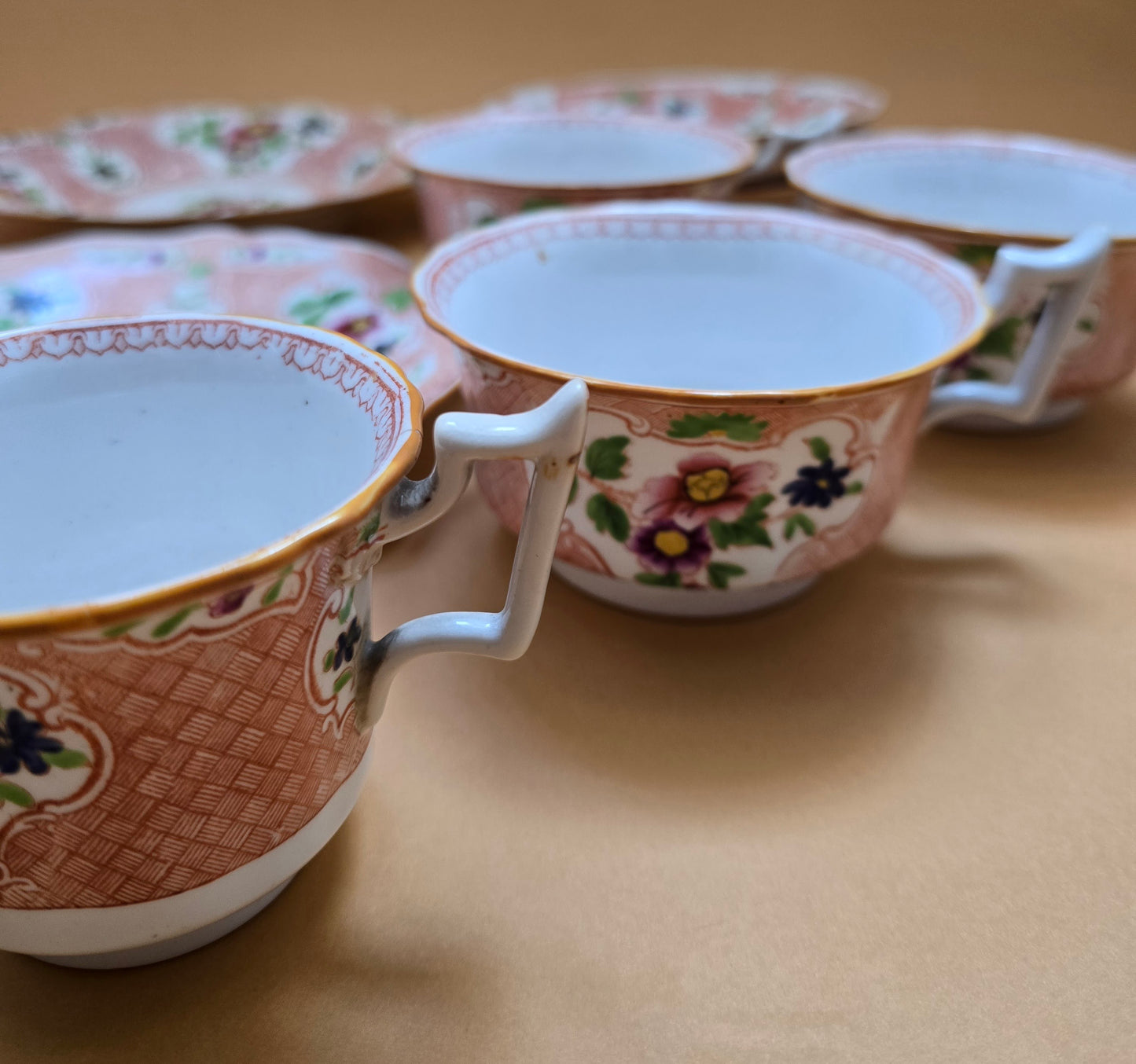 Minton Antique Floral Basket Weave Dinnerware — c.1830 England