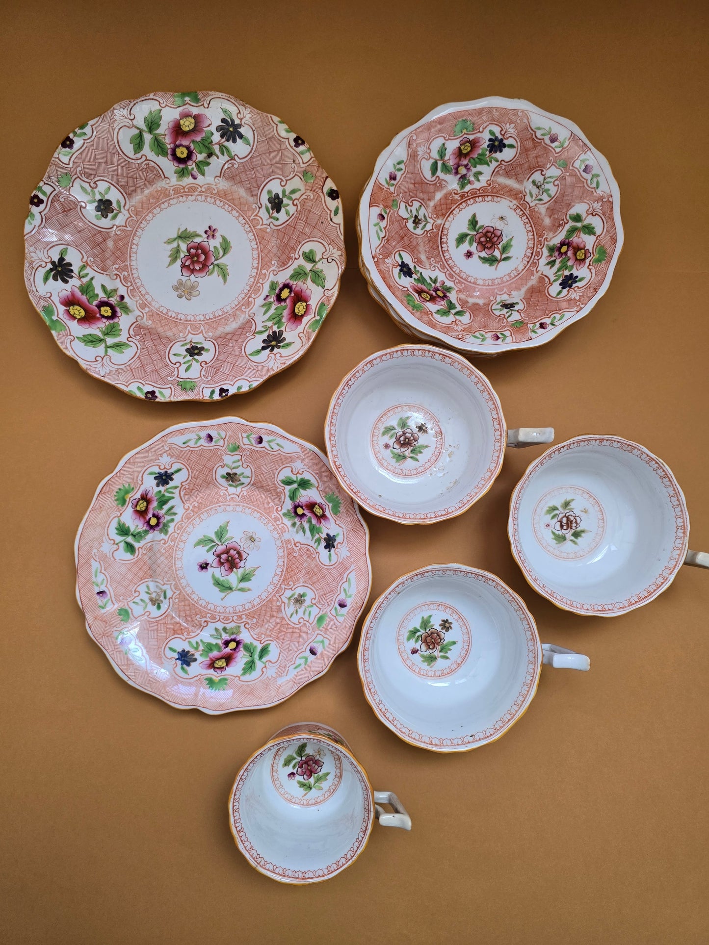 Minton Antique Floral Basket Weave Dinnerware — c.1830 England